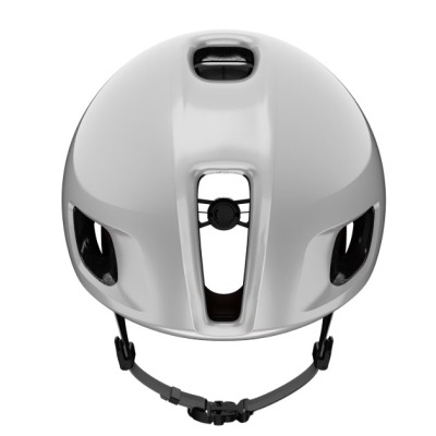 Capacete de bicicleta branco com ventilação e correias pretas