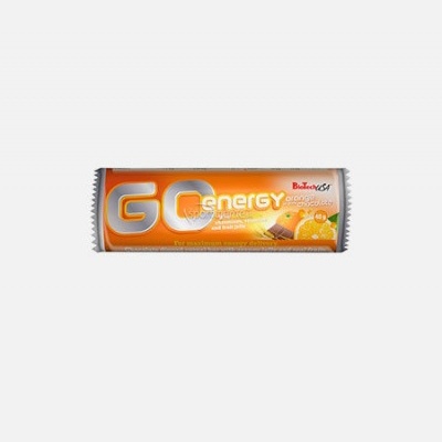 Barra energética GO Energy sabor laranja com embalagem laranja