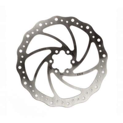 Disco de travão de bicicleta metálico prateado com padrão espiral