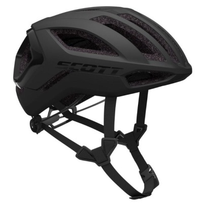 Capacete de ciclismo preto da marca SCOTT com tiras ajustáveis.