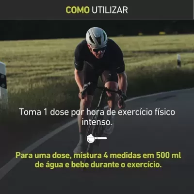 Homem de bicicleta a pedalar numa estrada com texto explicativo em português.