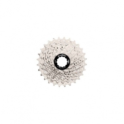 Cassete de bicicleta metálico prateado com centro preto