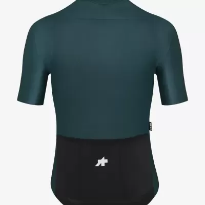 Camisola de ciclismo azul escuro com bolso preto e logótipo branco nas costas