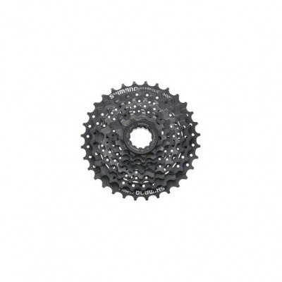 Cassete de bicicleta preta Shimano HG31 com 8 velocidades e coroas dentadas