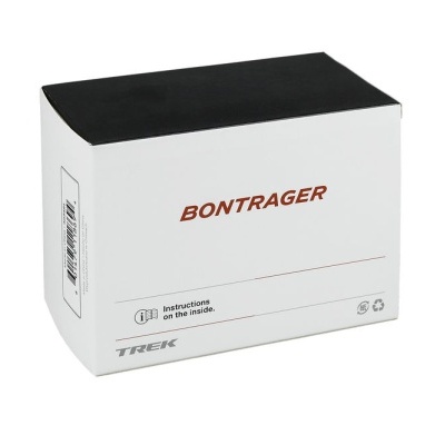 Caixa branca e preta com texto BONTRAGER e TREK para produto de ciclismo