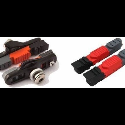 Sapatas de travão para bicicleta em preto, vermelho e cinzento