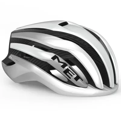 Capacete de ciclismo branco e preto com ventilação e marca MET