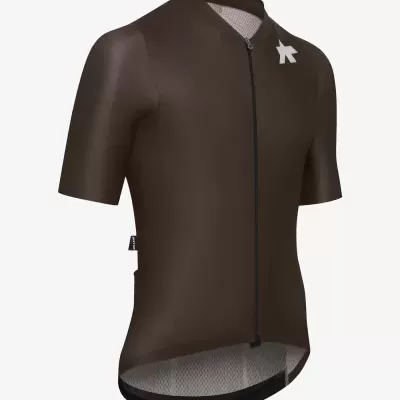 Camisola de ciclismo marrom com fecho de correr e logótipo branco