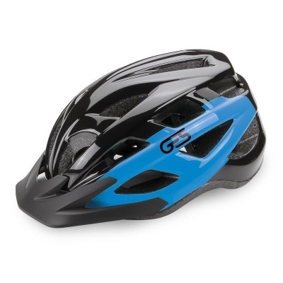 Capacete de ciclismo preto e azul com aberturas de ventilação