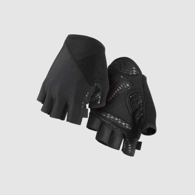 Par de luvas esportivas pretas sem dedos com detalhes antiderrapantes