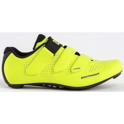 Sapato de ciclismo amarelo fluorescente com fechos de velcro pretos