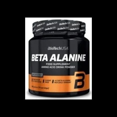 Frasco preto de suplemento Beta Alanine BioTechUSA com rótulo preto e laranja