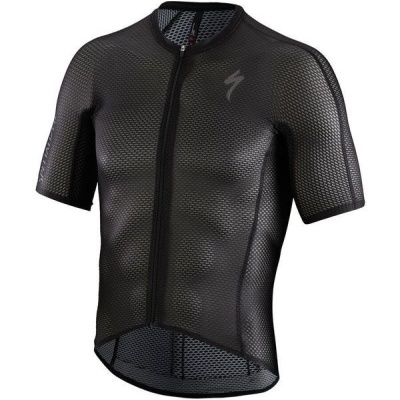 Camisola desportiva de ciclismo preta com padrão de malha e fecho frontal