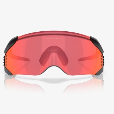 Óculos de sol desportivos Oakley com lentes vermelhas espelhadas e detalhes pretos