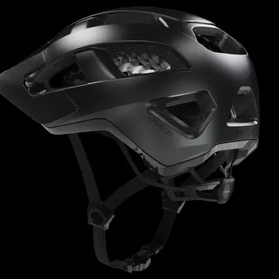 Capacete de bicicleta preto com ventilação ampla e ajuste com fivelas