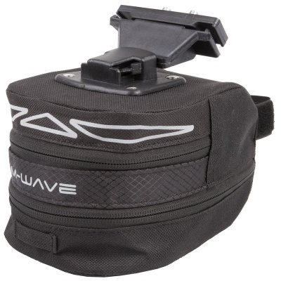 Bolsa preta para bicicleta com suporte plástico e logótipo M-WAVE