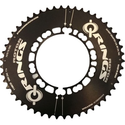 Anel dentado preto para bicicleta com texto branco 'RINGS' e 'ROTOR GS'