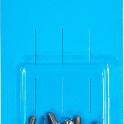 Pacote de seis parafusos metal prateados para bicicleta, embalagem azul ELVEDES