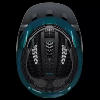 Capacete azul metálico para bicicleta visto por cima