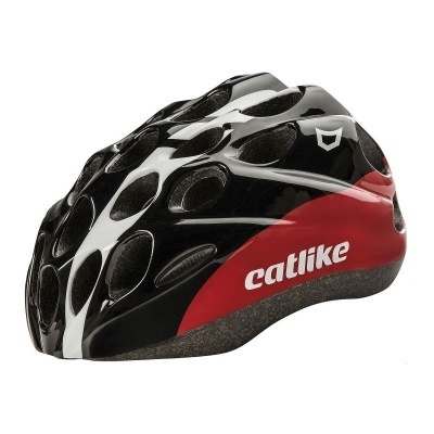 Capacete de bicicleta Catlike preto, branco e vermelho