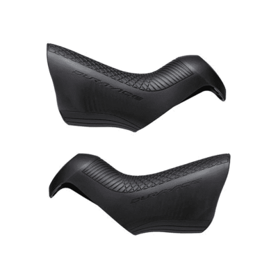 Par de manípulos para bicicletas pretos com textura e marca Shimano