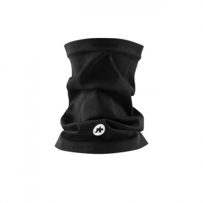 Cachecol ou gola tubular preta com logotipo branco e preto