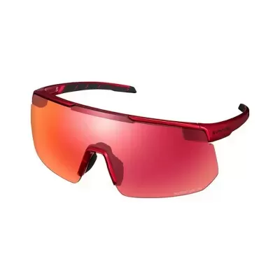 Óculos desportivos vermelhos com lentes espelhadas vermelhas e laranja