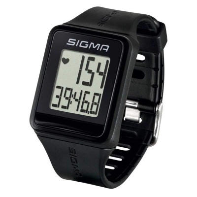 Relógio digital preto SIGMA com display LCD e pulseira sintética.