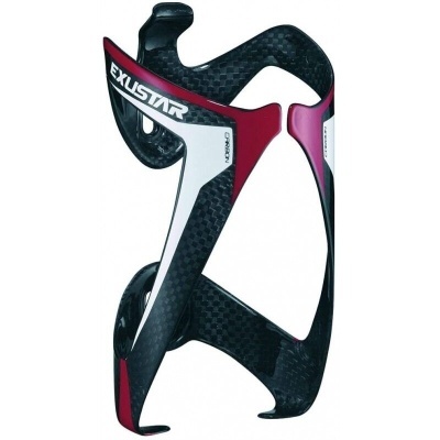 Porta-garrafa para bicicleta com acabamento em carbono e cores vermelho, branco e preto