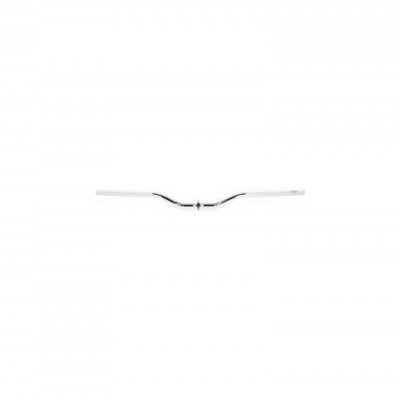 Guiador de bicicleta metálico prateado com punhos brancos