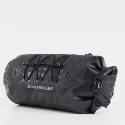 Bolsa de transporte preta Bontrager com fecho de rolo e cordões elásticos