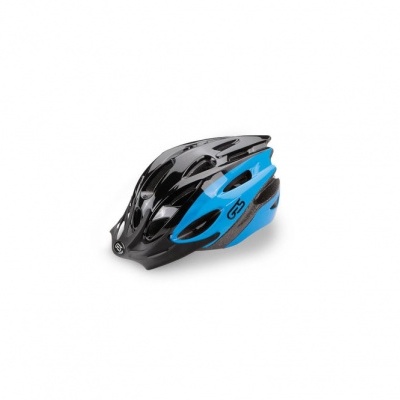 Capacete de bicicleta preto e azul com ventilação e inscrição G3