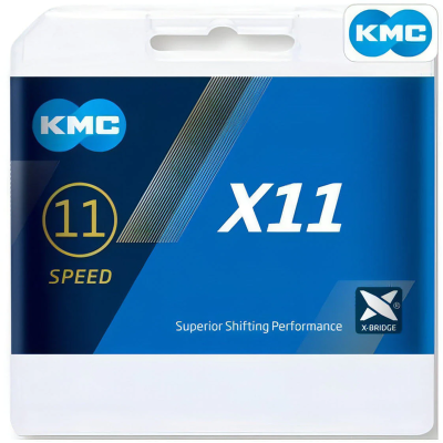 Embalagem de corrente para bicicleta KMC X11 azul e branca