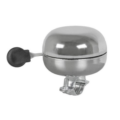 Campainha redonda prateada para bicicleta com manípulo preto