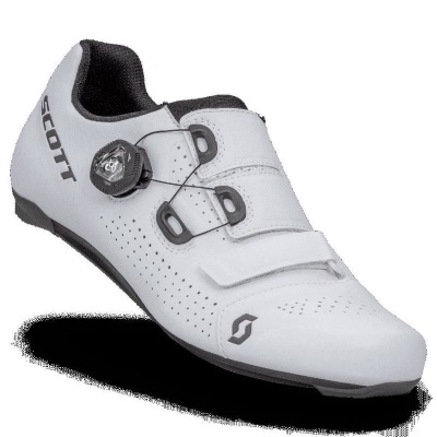 Ténis de ciclismo branco com fecho disco ajustável e tiras velcro pretas