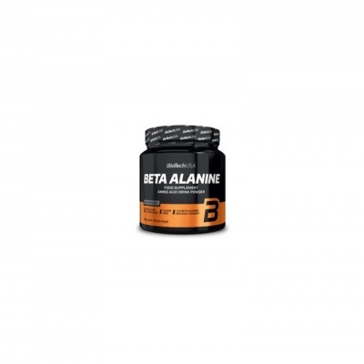 Frasco preto de suplemento alimentar Beta Alanine com rótulo laranja