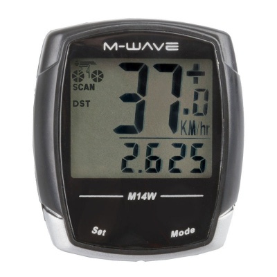 Contador digital bicicleta M-WAVE M14W com mostrador LCD preto e cinza