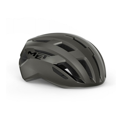 Capacete de ciclismo cinzento com logótipo MET preto