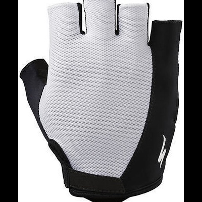 Luva de ciclismo sem dedos branca e preta com símbolo branco
