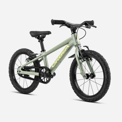 Bicicleta infantil Orbea verde claro com pneus pretos largos