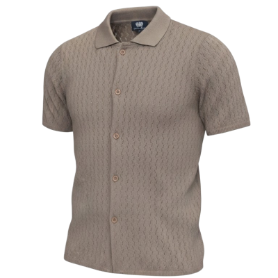 Camisola de malha bege claro com botões e gola polo