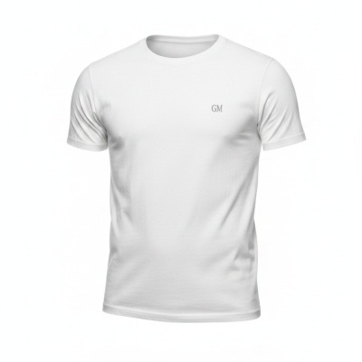 T-shirt branca de manga curta com bordado GM cinza claro no peito