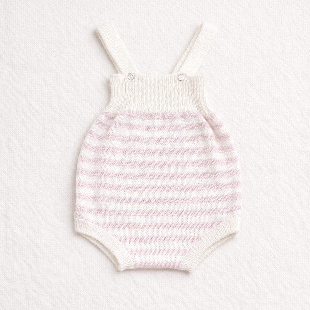 Body de bebé riscas rosa e branco em malha com alças e botões