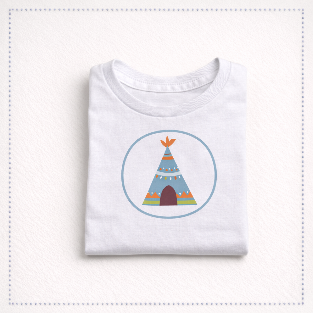 T-shirt branca com estampa de tenda índia colorida