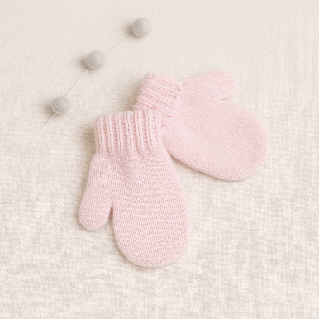 Par de luvas rosa claro de malha com punho canelado
