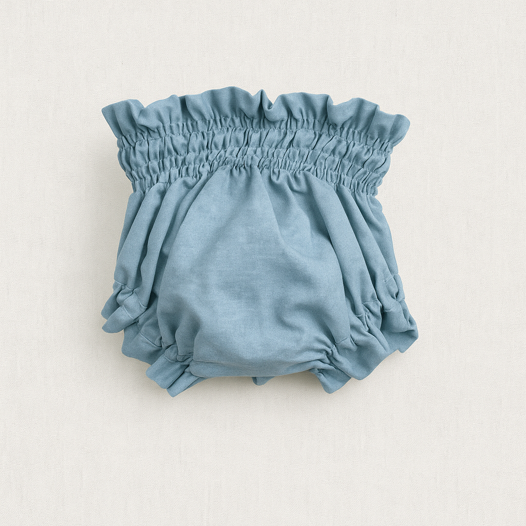 Cueca bombazine azul claro para bebé com cintura elástica franzida