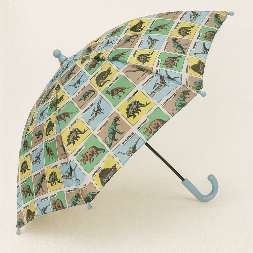 Guarda-chuva estampado com dinossauros em quadrados coloridos