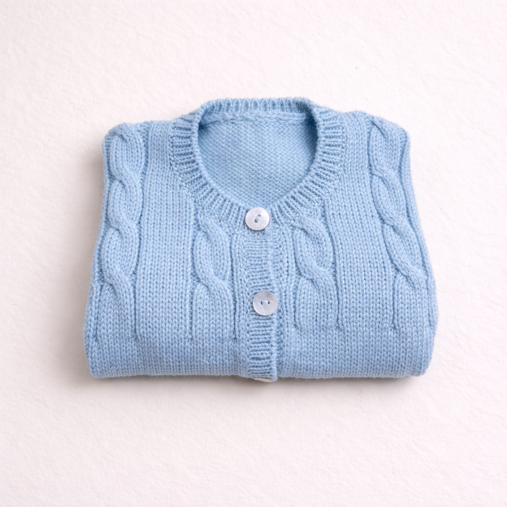 Camisola de malha azul clara com botões