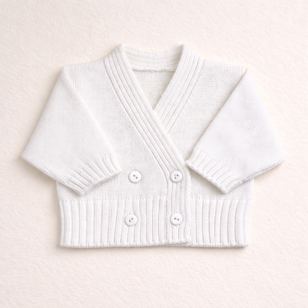 Casaco de malha branco para bebé com botões brancos