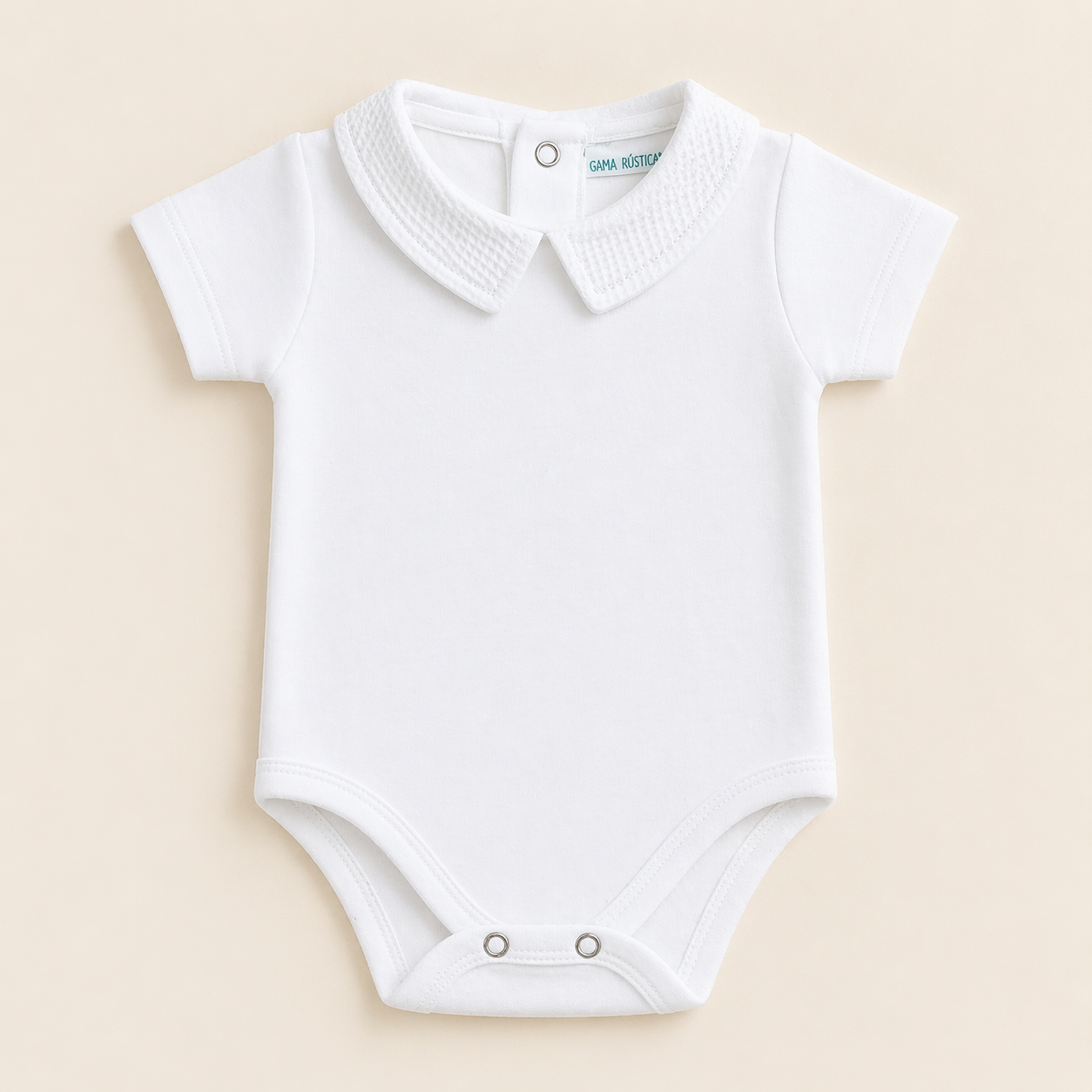 Body branco para bebé com gola texturada e manga curta